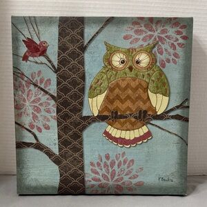 Fantasy Owl by Paul Brent Canvas Wall Art Colorful Whimsical Design 12”X12”